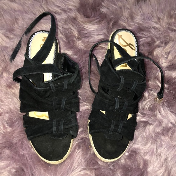 Sam Edelman black bow suede wedges - Picture 1 of 5